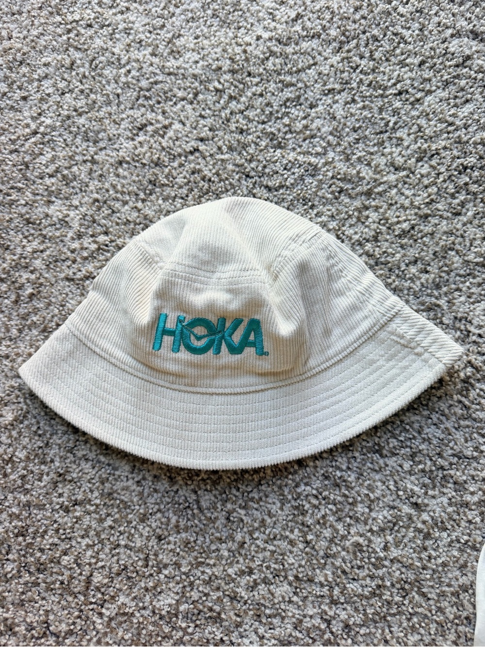 Hoka Cream Bucket Hat with Teal Logo